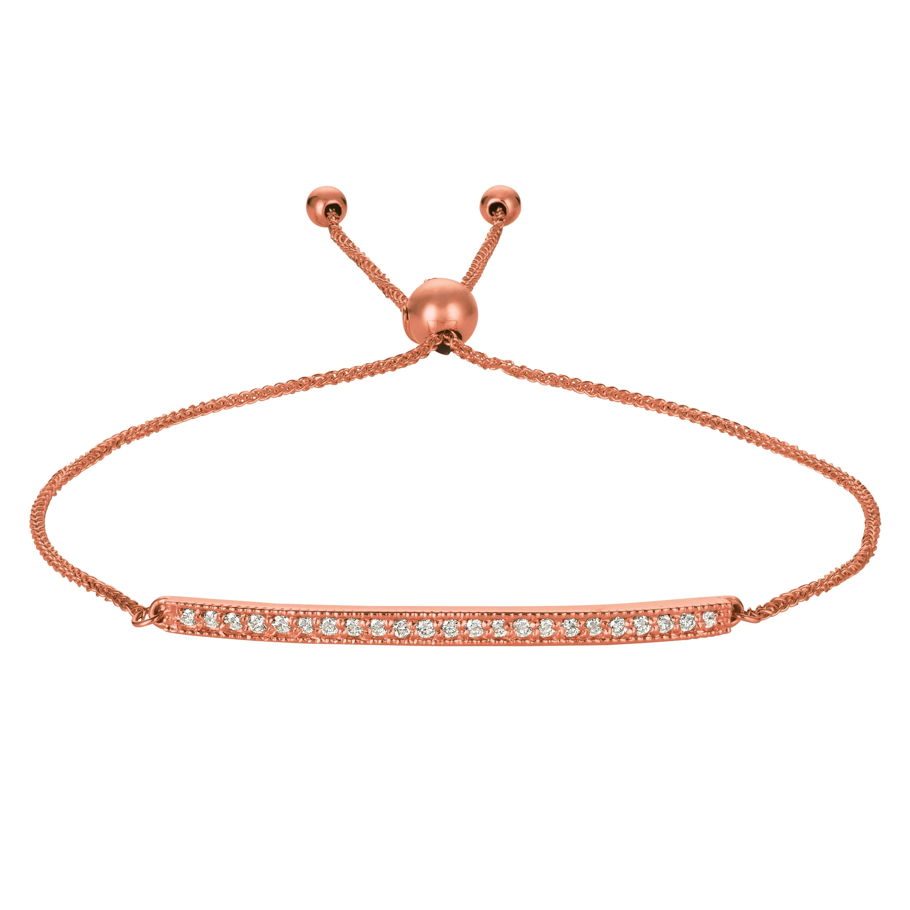 0.20 Carat Natural Diamond Bolo Bar Bracelet G SI 14K Rose Gold 7'' adjustable
