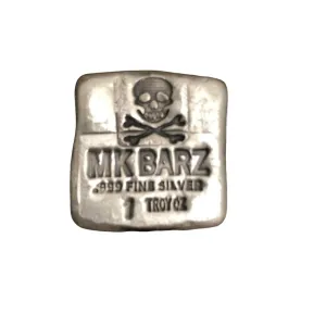 1 Ozt Original Antique "MK BarZ Skull" Square .999 fs