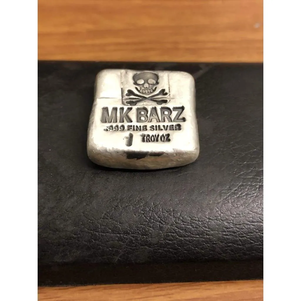 1 Ozt Original Antique "MK BarZ Skull" Square .999 fs