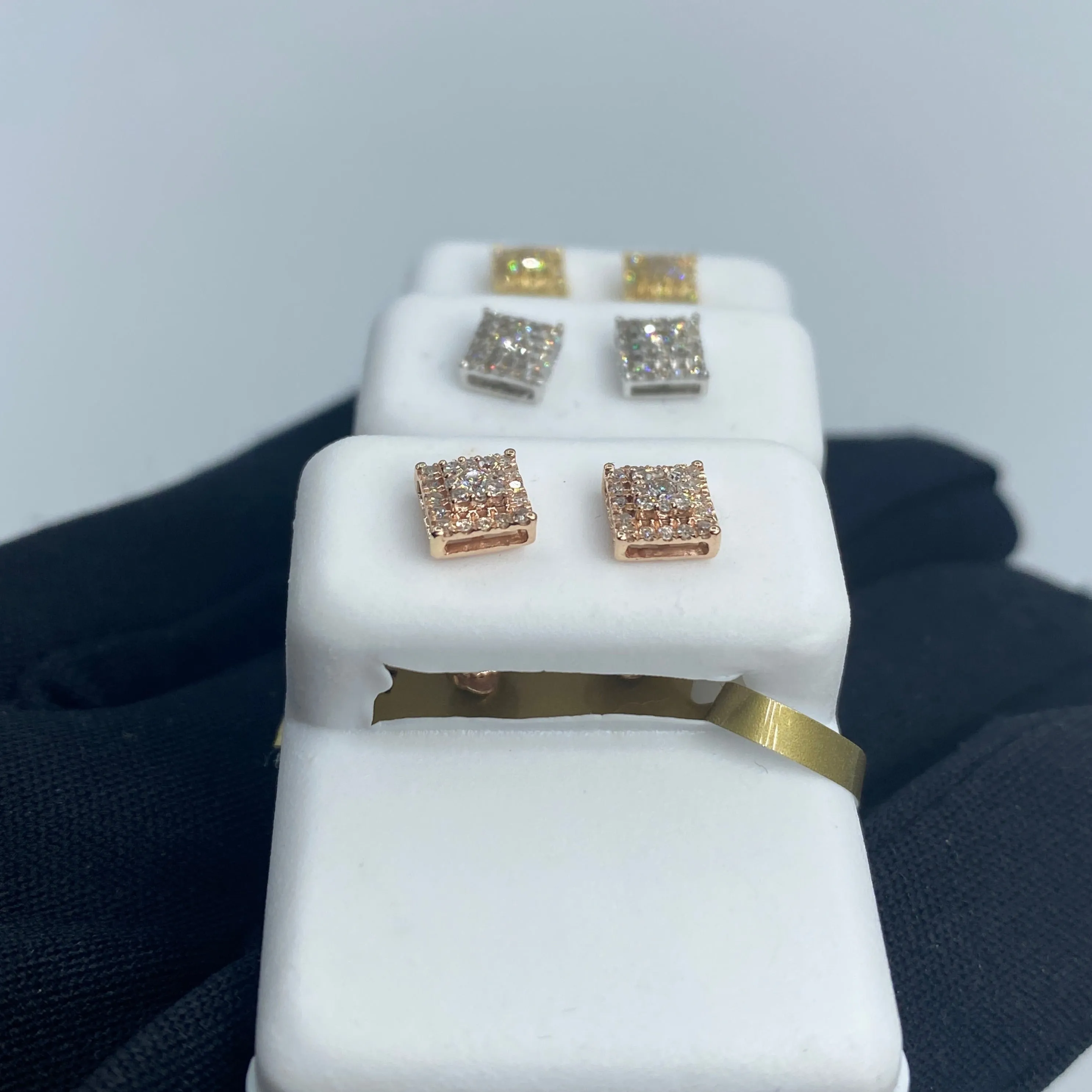10K Classic Square Gold and Diamond Earrings