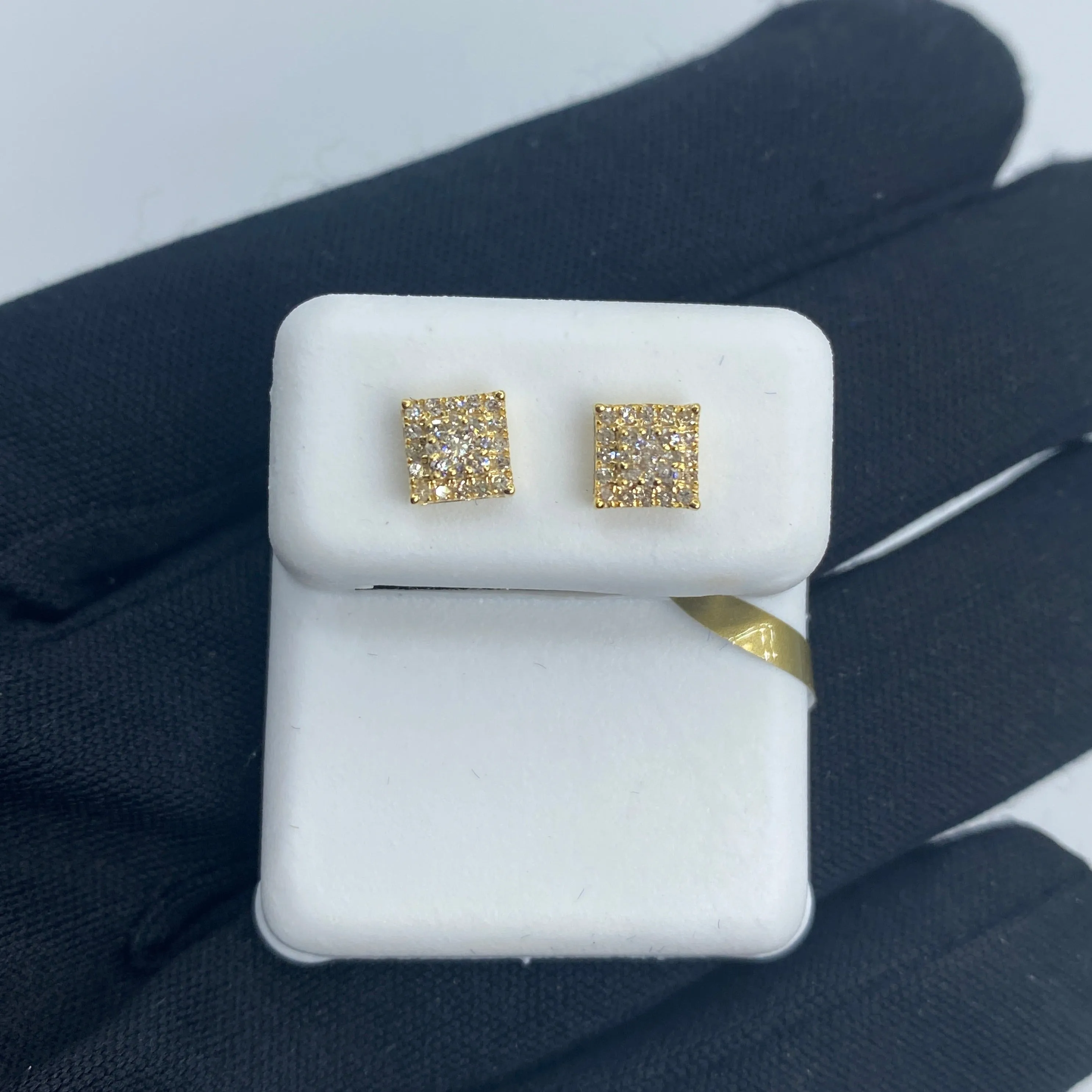 10K Classic Square Gold and Diamond Earrings