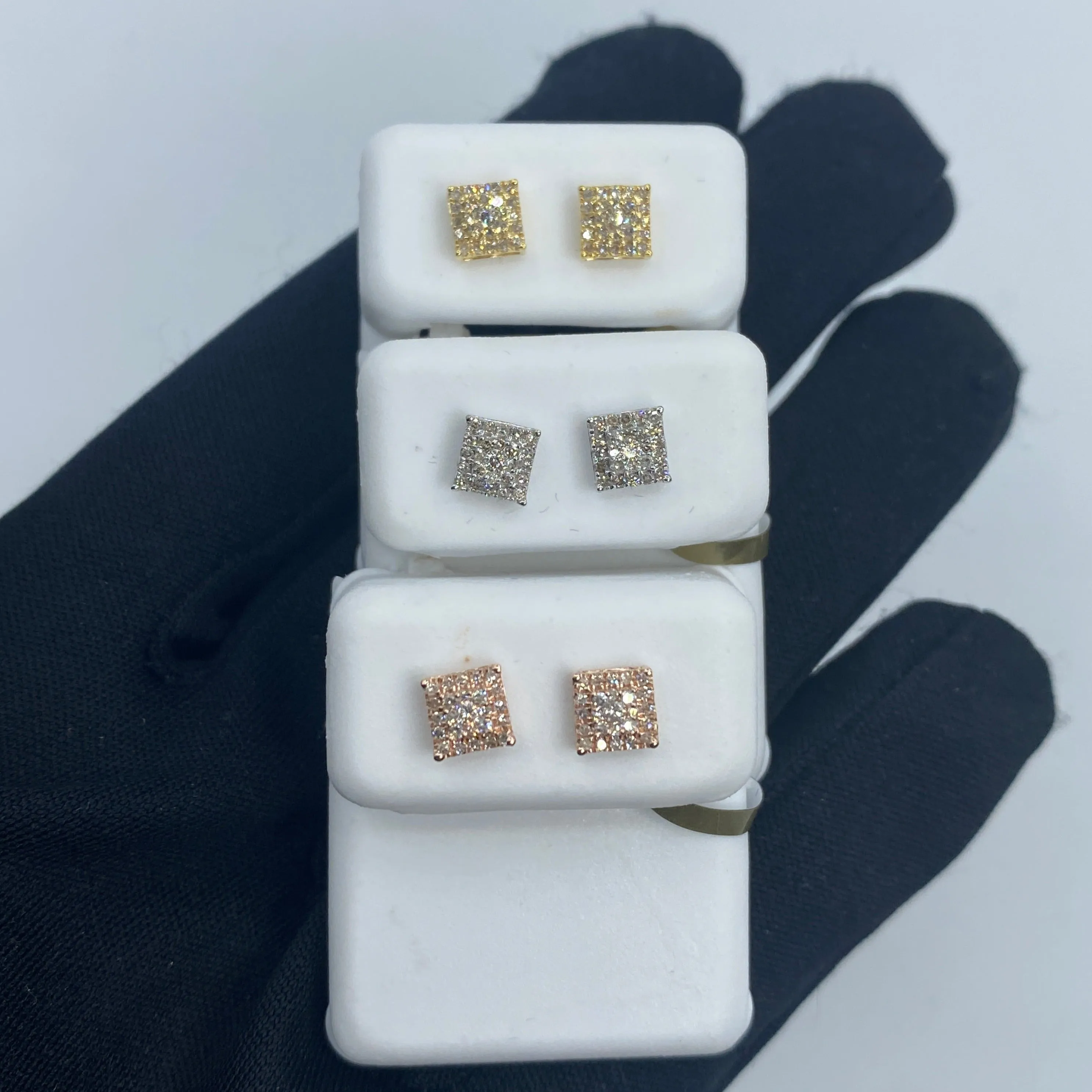 10K Classic Square Gold and Diamond Earrings