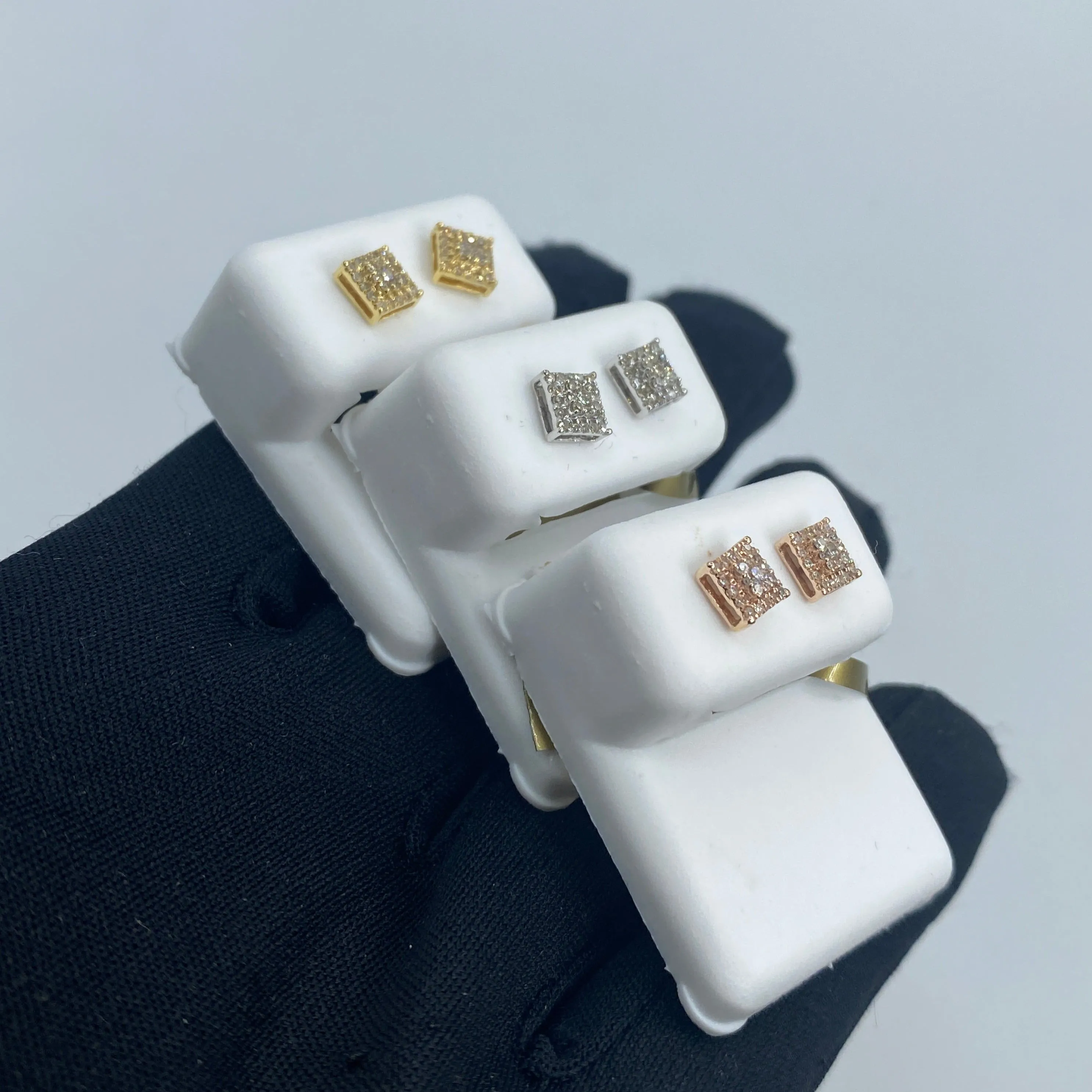 10K Classic Square Gold and Diamond Earrings