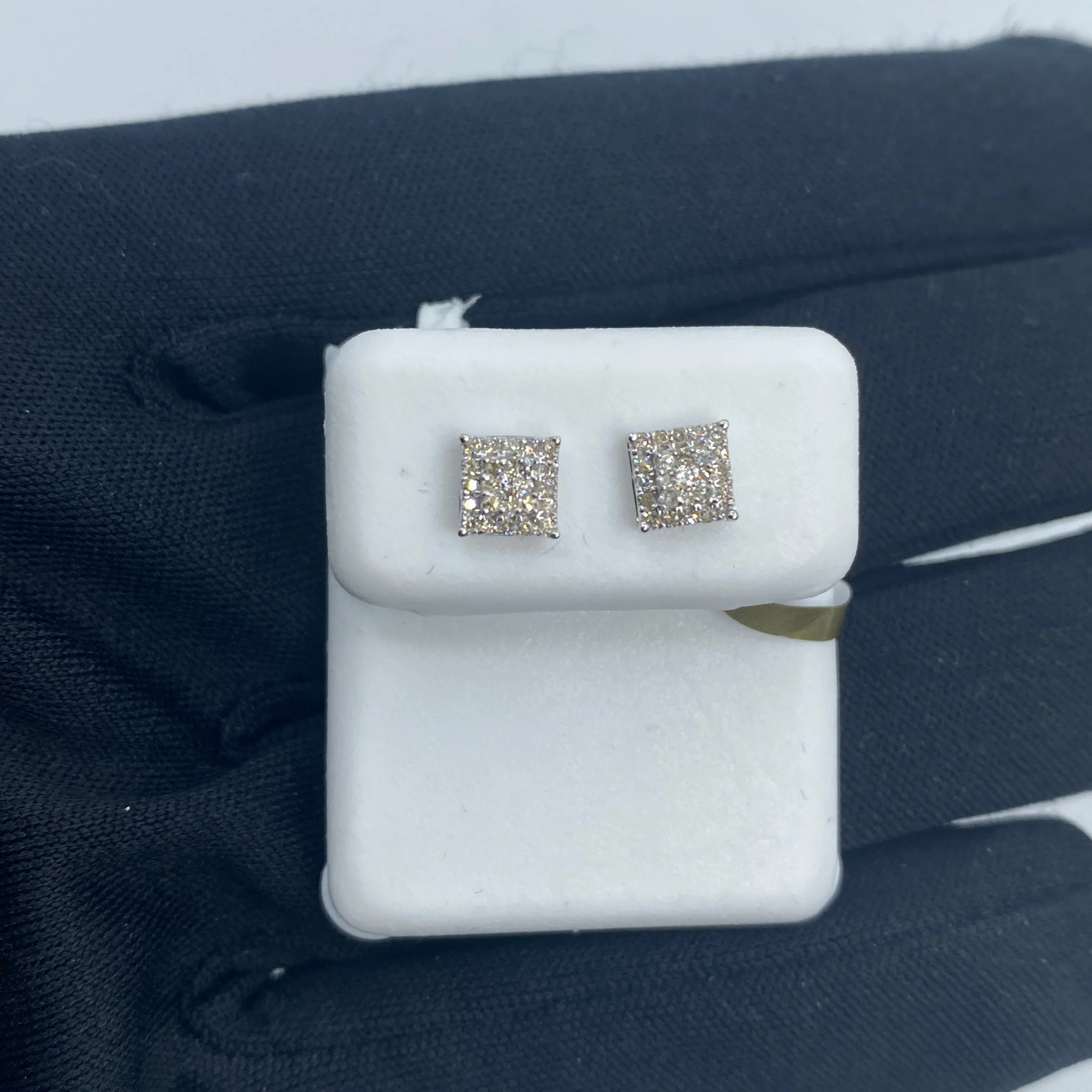 10K Classic Square Gold and Diamond Earrings