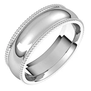 10K White 6 mm Beaded Comfort-Fit Band Size 12.5