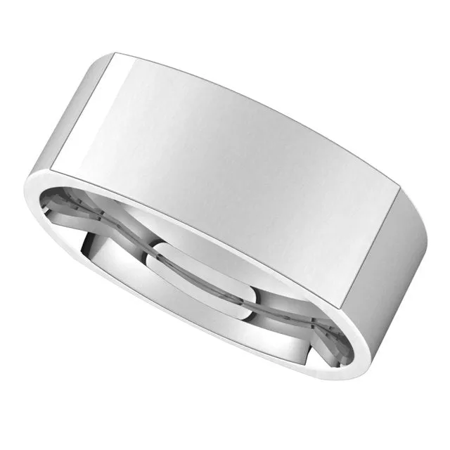 10K White Gold 8 mm Square Comfort Fit Wedding Band