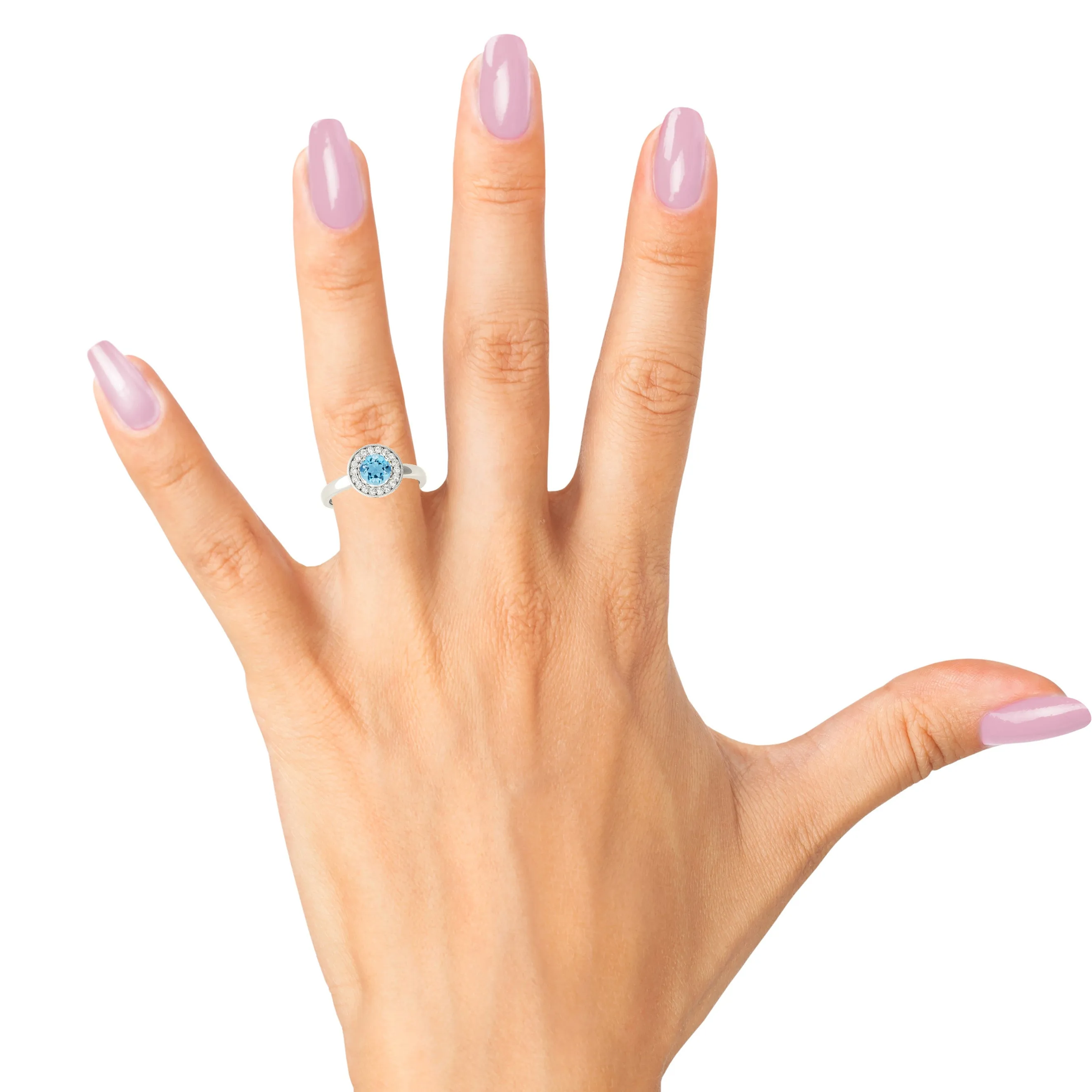 1.10 ct. Genuine Aquamarine Ring With Bezel Set Halo, Milgrain Design