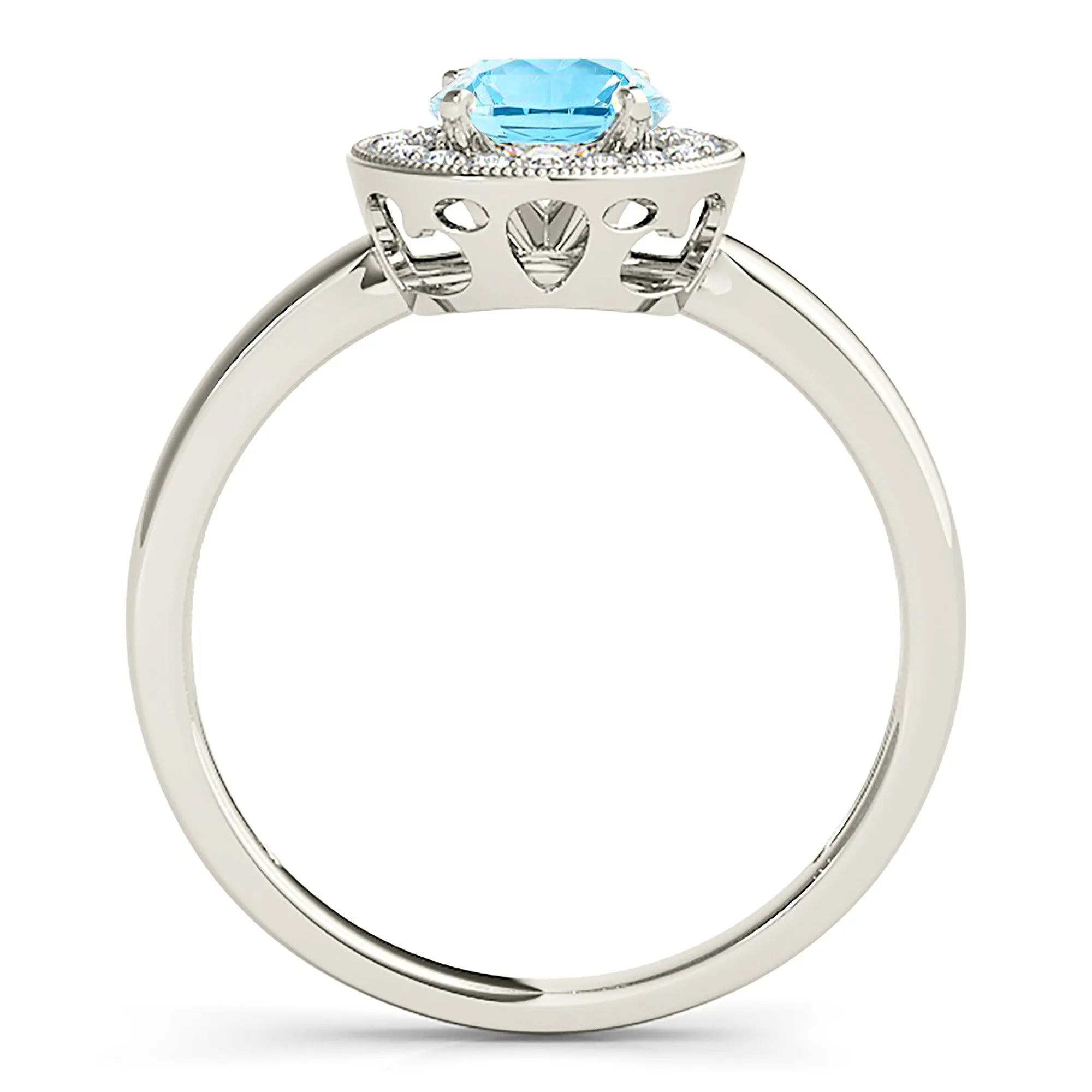 1.10 ct. Genuine Aquamarine Ring With Bezel Set Halo, Milgrain Design
