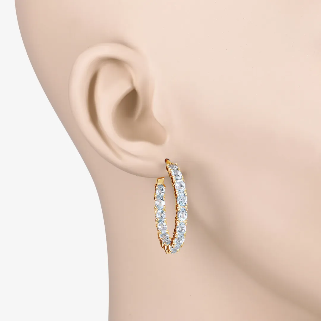 14k Gold Plated Blue Topaz Hoop Earrings