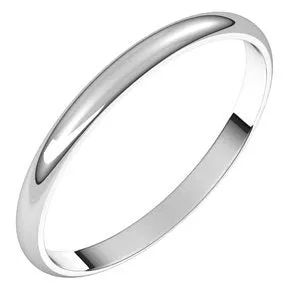 14K White 2 mm Half Round Ultra-Light Band Size 10