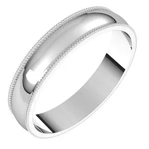 14K White 4 mm Milgrain Half Round Light Band Size 5.5