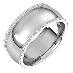 14K White 8 mm Beaded Comfort-Fit Band Size 11