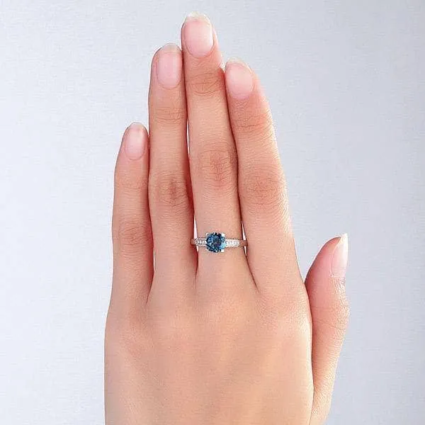 14K White Gold 1.2 Ct London Blue Topaz & Natural Diamond Ring