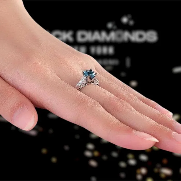 14K White Gold 1.2 Ct London Blue Topaz & Natural Diamond Ring
