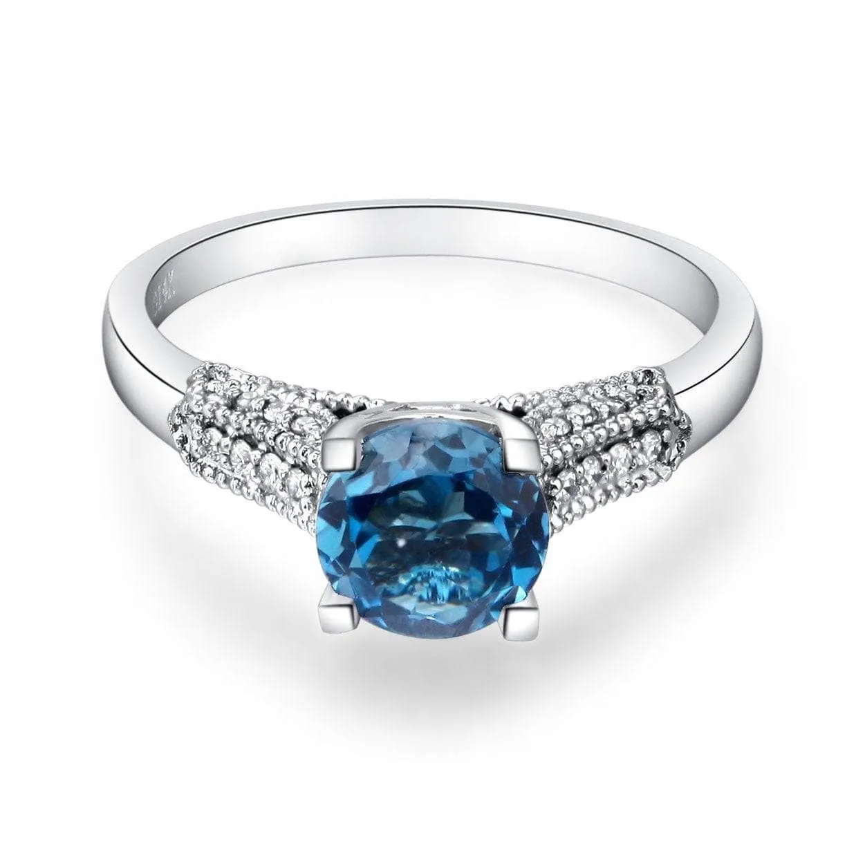 14K White Gold 1.2 Ct London Blue Topaz & Natural Diamond Ring