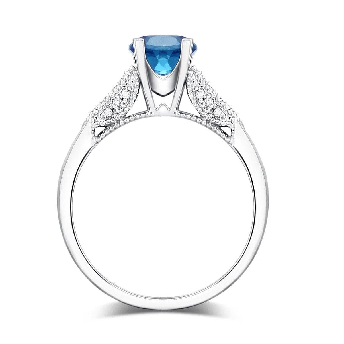 14K White Gold 1.2 Ct London Blue Topaz & Natural Diamond Ring