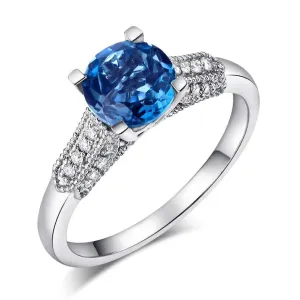 14K White Gold 1.2 Ct London Blue Topaz & Natural Diamond Ring