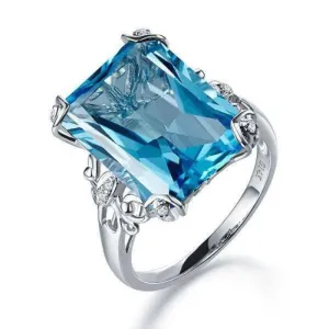 14K White Gold 13ct Swiss Blue Topaz Diamond Ring