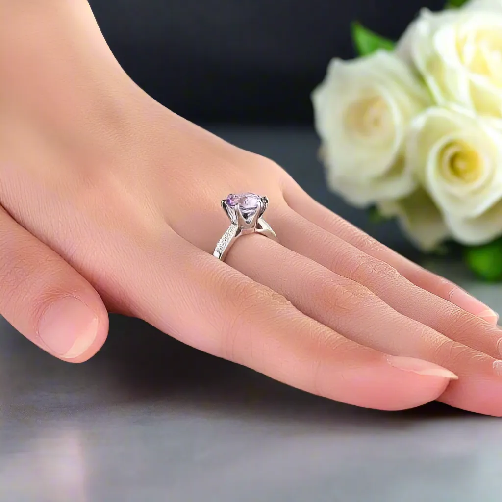 14K White Gold 2ct Purple Topaz 0.1ct Natural Diamond Ring