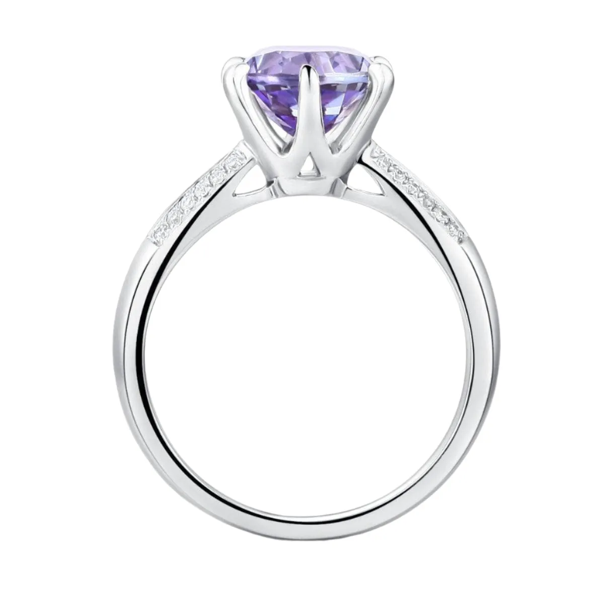 14K White Gold 2ct Purple Topaz 0.1ct Natural Diamond Ring