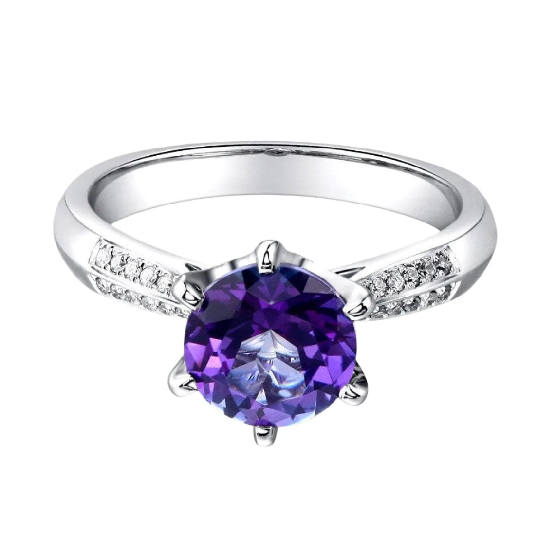 14K White Gold 2ct Purple Topaz 0.1ct Natural Diamond Ring