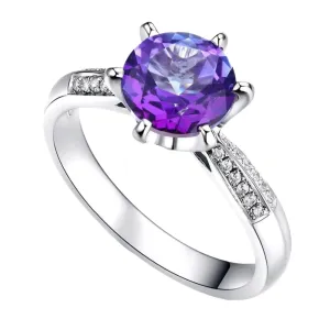 14K White Gold 2ct Purple Topaz 0.1ct Natural Diamond Ring