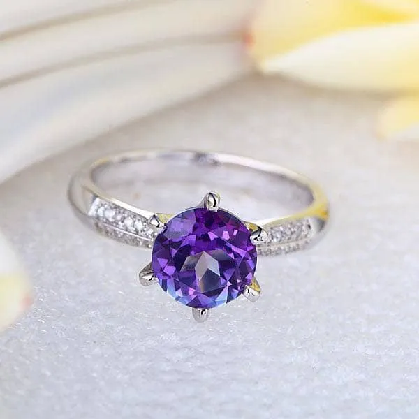 14K White Gold 2ct Purple Topaz 0.1ct Natural Diamond Ring