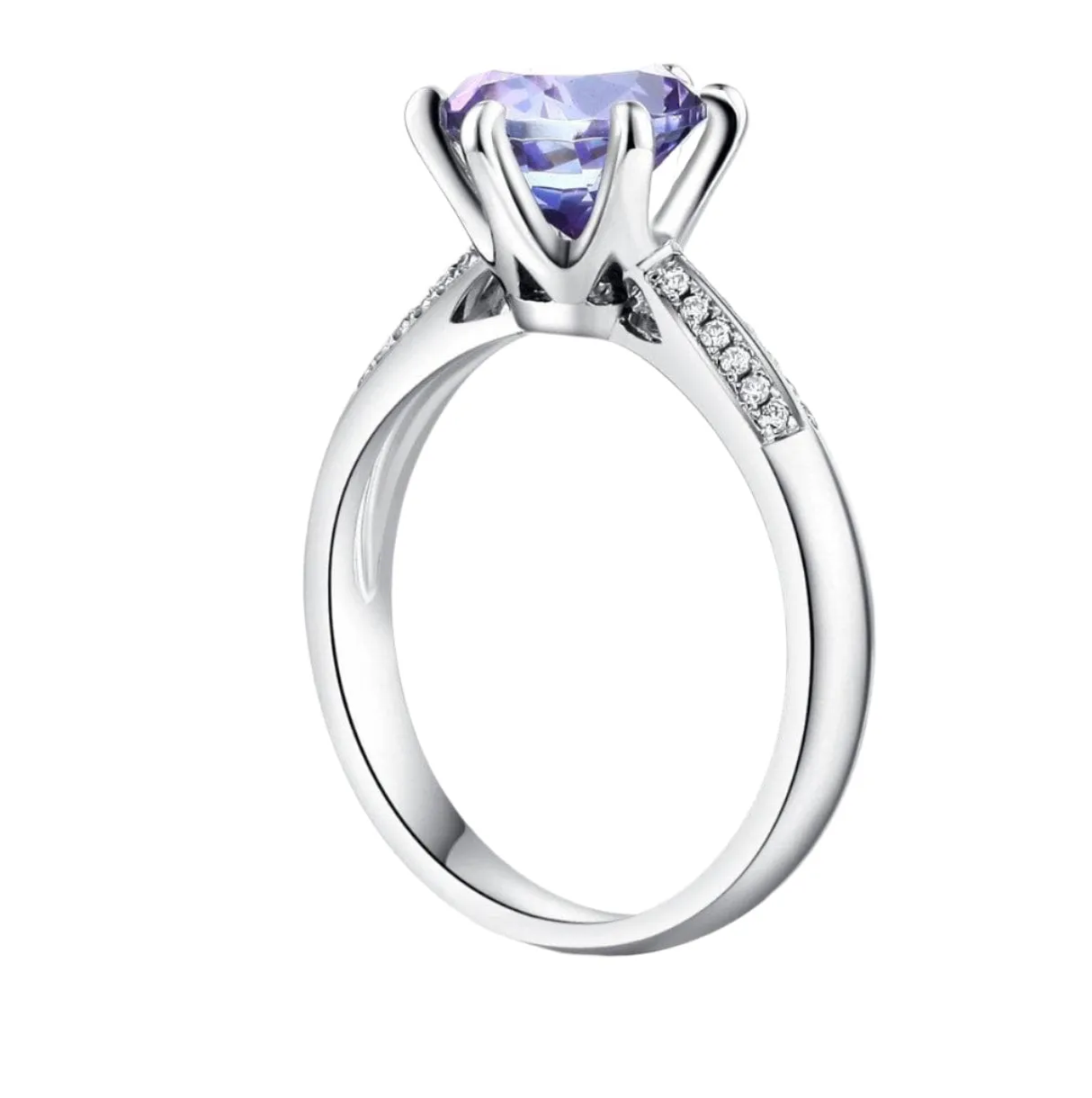 14K White Gold 2ct Purple Topaz 0.1ct Natural Diamond Ring