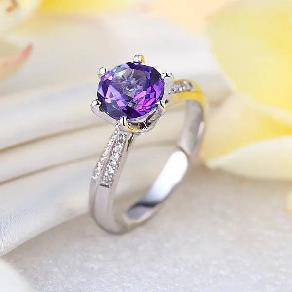 14K White Gold 2ct Purple Topaz 0.1ct Natural Diamond Ring