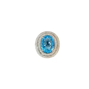 14k White Gold 8.00ct oval Shaped Blue Topaz and 1.00ct F VS2 Round Diamond Ring