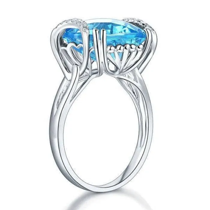 14K White Gold 9.65ct Cushion Swiss Blue Topaz Natural Diamond