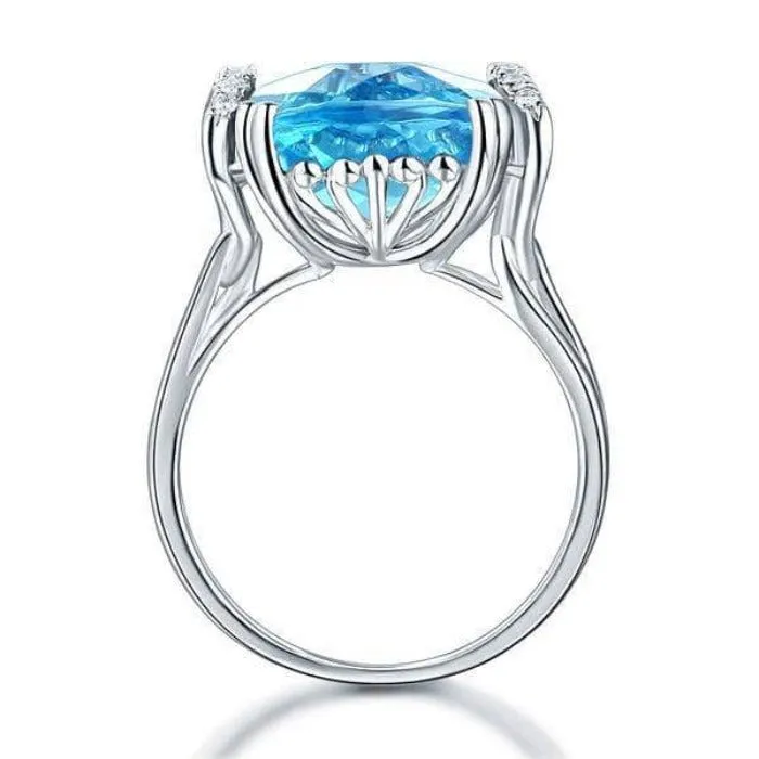 14K White Gold 9.65ct Cushion Swiss Blue Topaz Natural Diamond