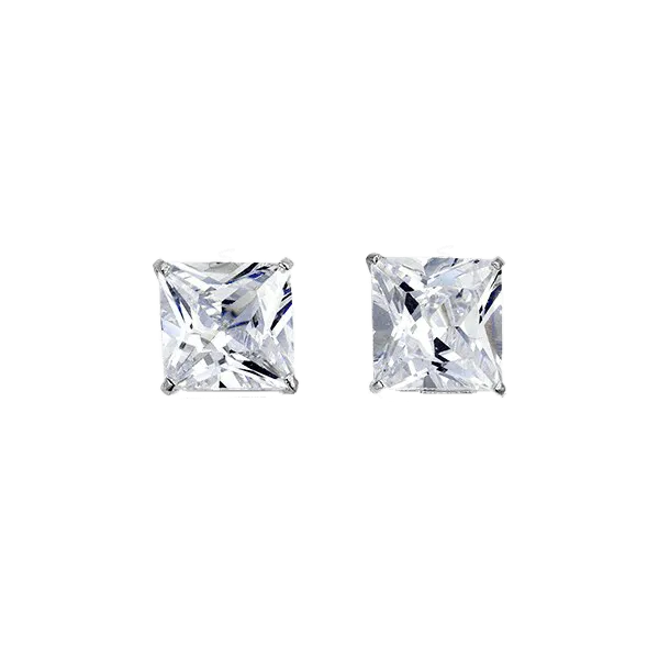 14K White Gold Square 8mm CZ Stud Earrings