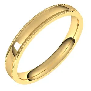 14K Yellow 3 mm Rope Half Round Comfort Fit Band Size 7