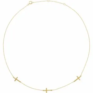 14K Yellow 3-Station Cross Adjustable 16-18” Necklace