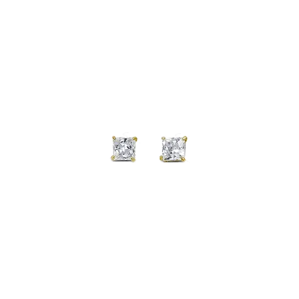 14K Yellow Gold 3mm Square CZ Stud Earrings