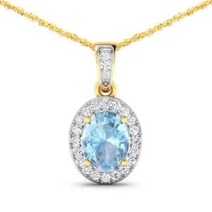 14K Yellow Gold Aquamarine Diamond Pendant