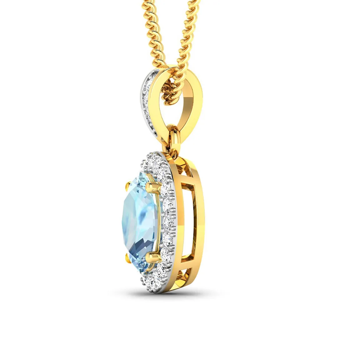 14K Yellow Gold Aquamarine Diamond Pendant