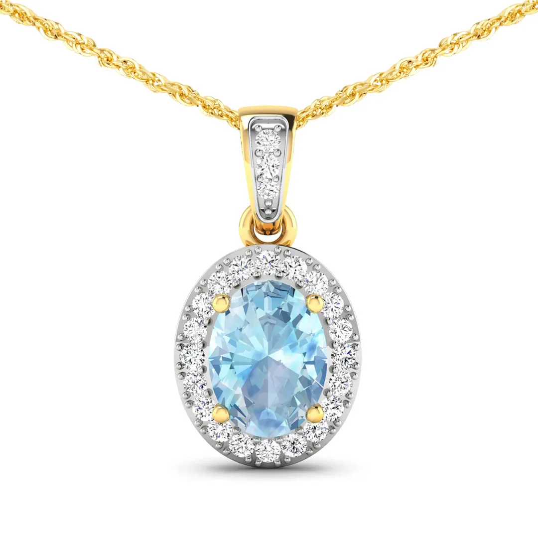 14K Yellow Gold Aquamarine Diamond Pendant
