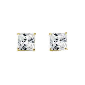 14K Yellow Gold Square 8mm CZ Stud Earrings
