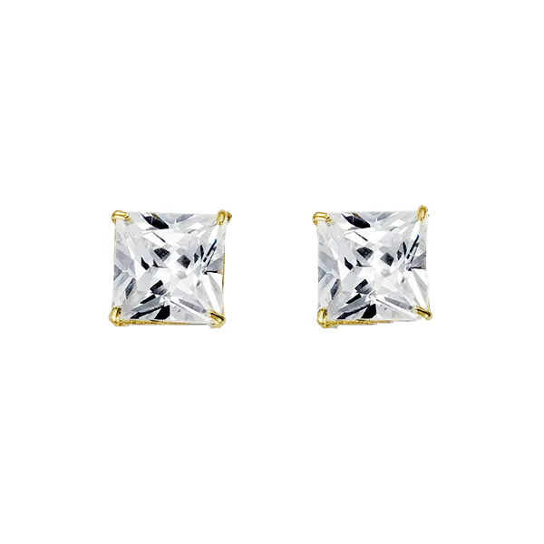 14K Yellow Gold Square 8mm CZ Stud Earrings
