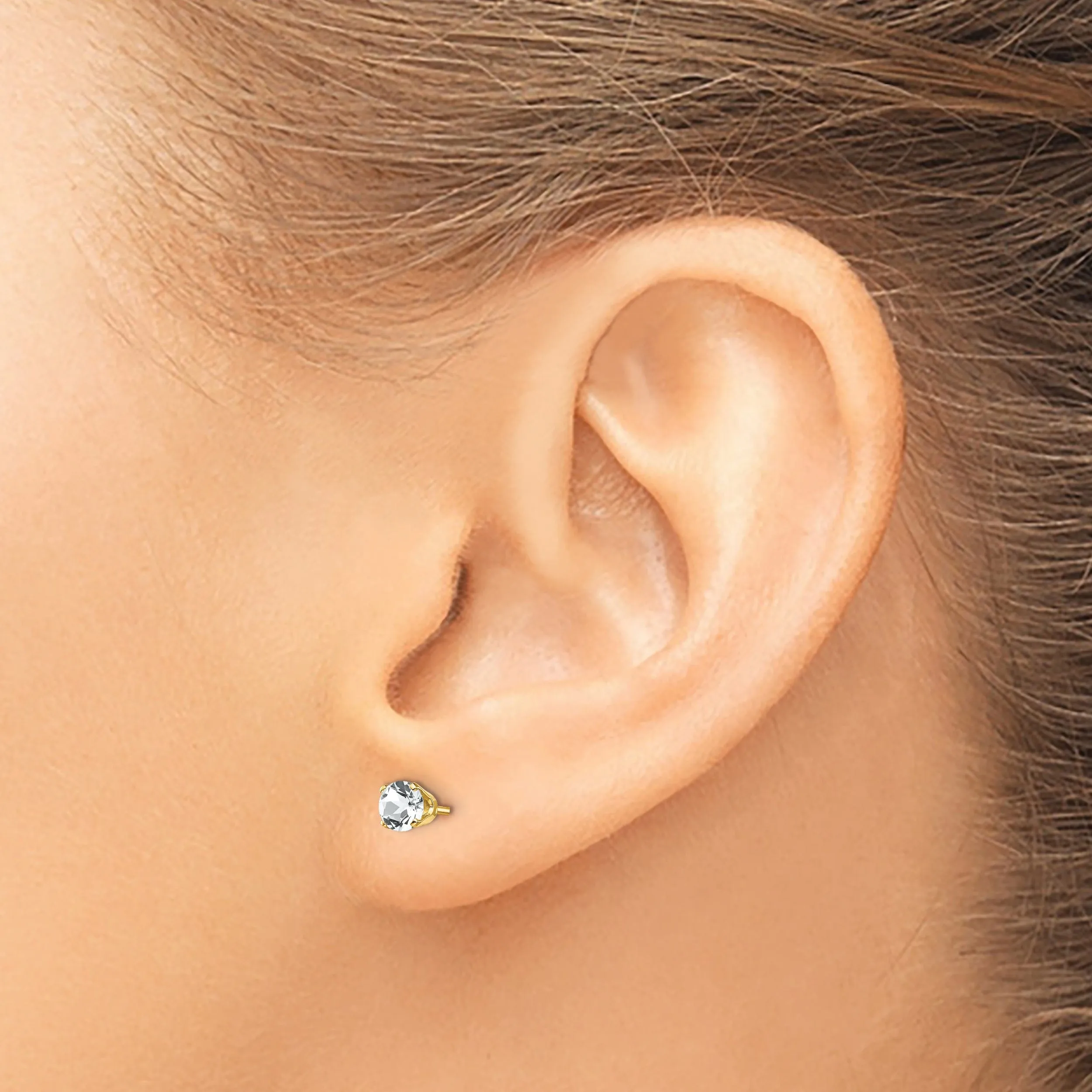 14k Yellow Gold White Zircon Birthstone Earrings