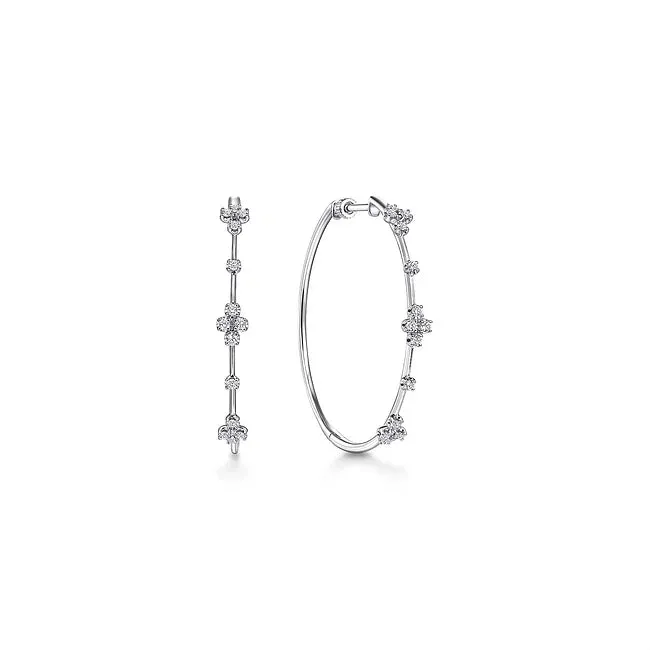 14KW Round Classic Diamond Hoop Earrings