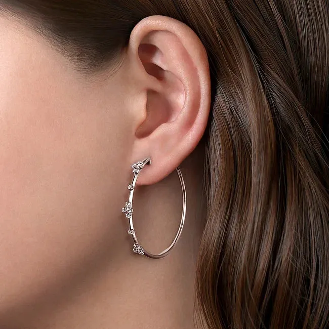 14KW Round Classic Diamond Hoop Earrings