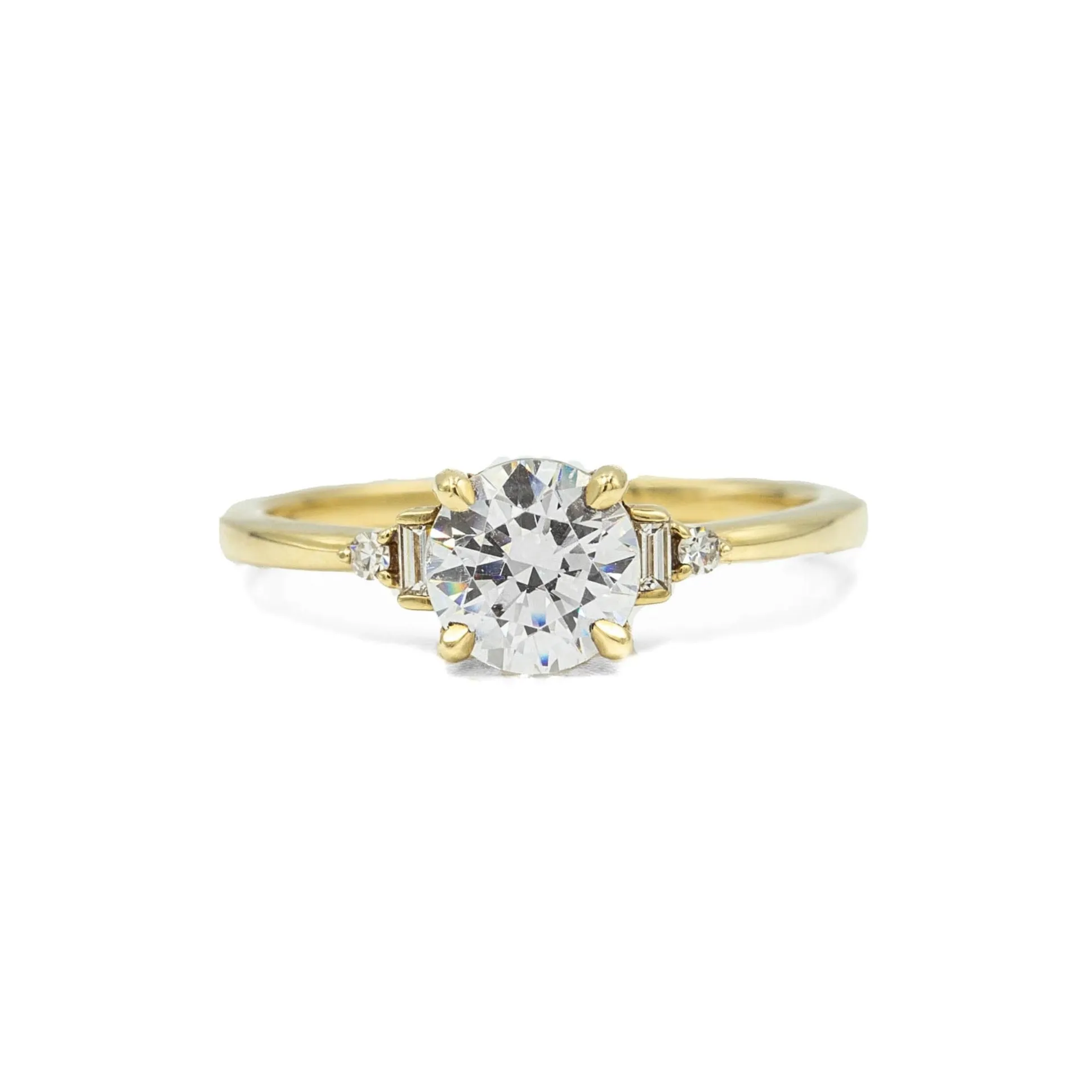 14ky Low Profile Baguette & Round Accented Diamond Ring
