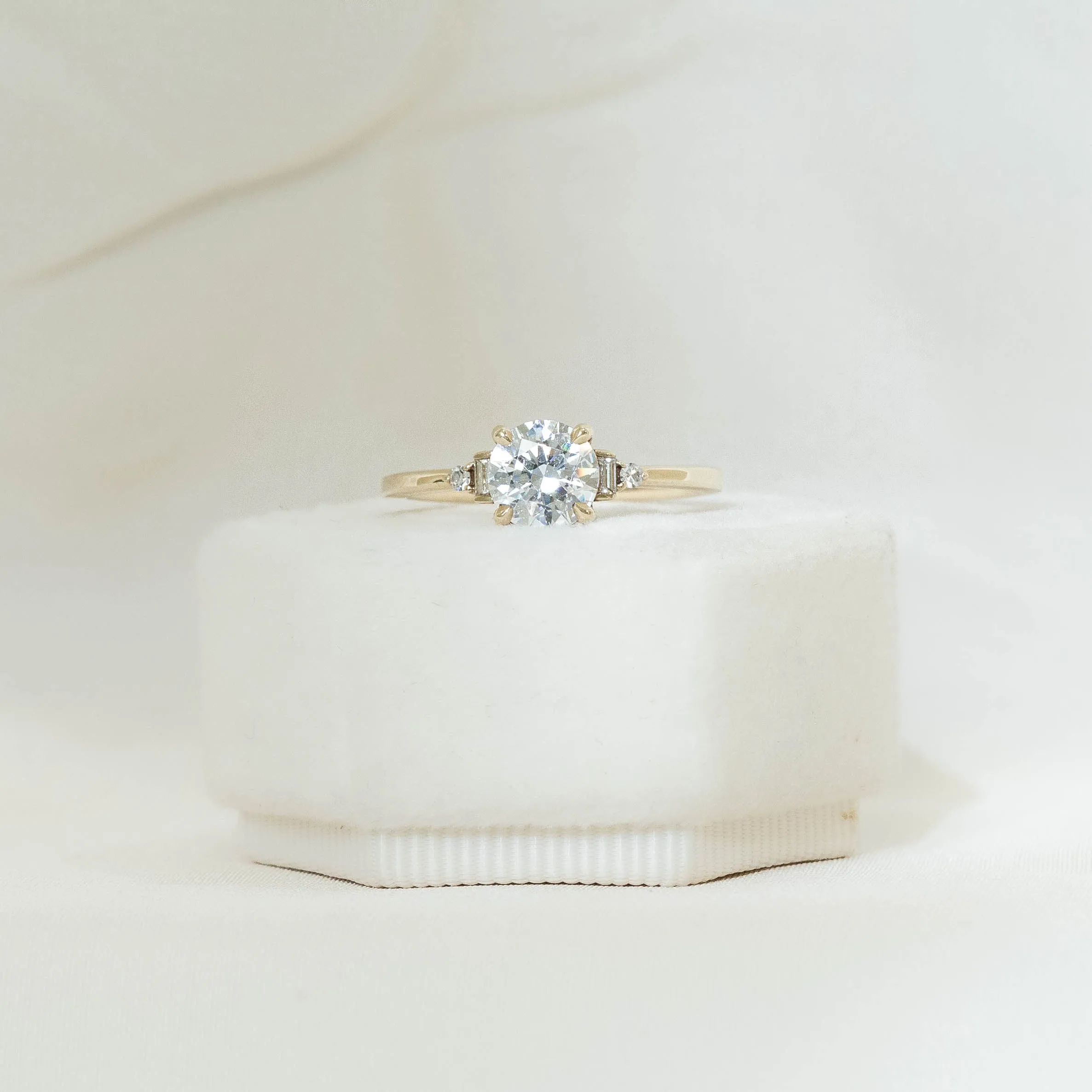14ky Low Profile Baguette & Round Accented Diamond Ring