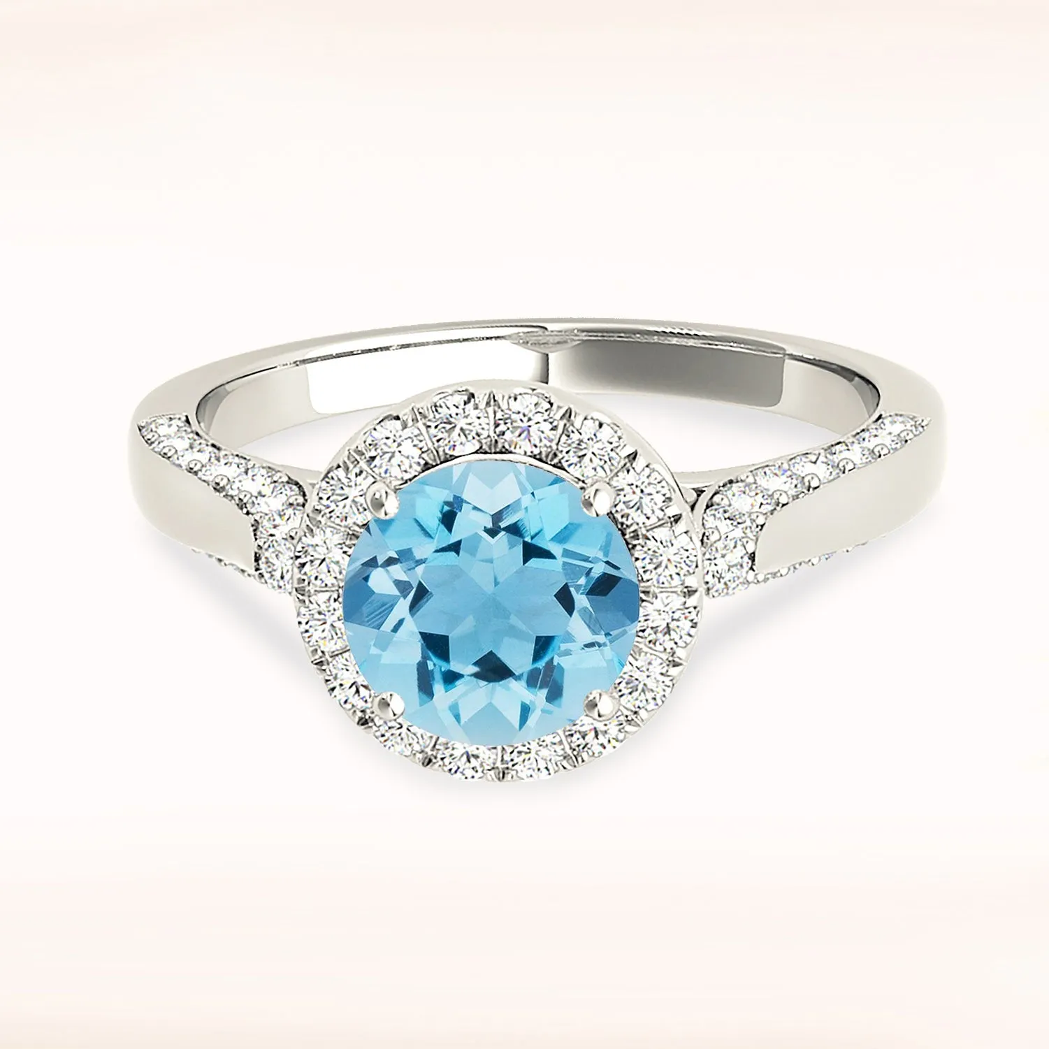1.75 ct. Genuine Aquamarine Ring With Halo And Side Accent Diamonds