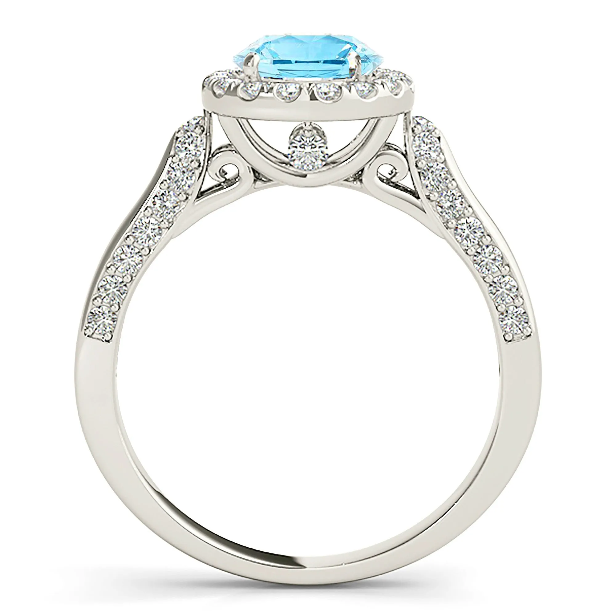 1.75 ct. Genuine Aquamarine Ring With Halo And Side Accent Diamonds