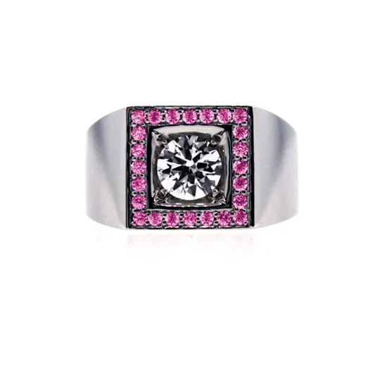 18k White Gold White Sapphire and Pink Sapphire Ring Jefe