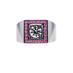 18k White Gold White Sapphire and Pink Sapphire Ring Jefe